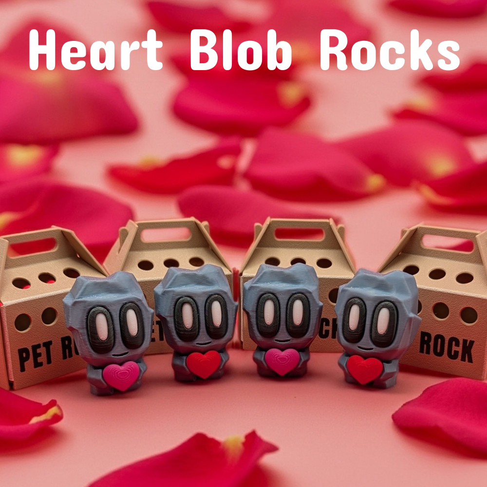 Heart Blob Rock | Valentine's Pet Rock with Carrier Box
