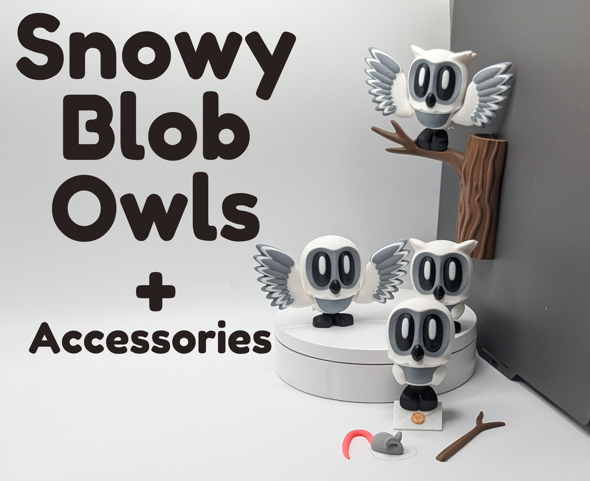 Snowy Blob Owl Desk Buddy: Forest Animal Decor with Optional Magnetic Perch