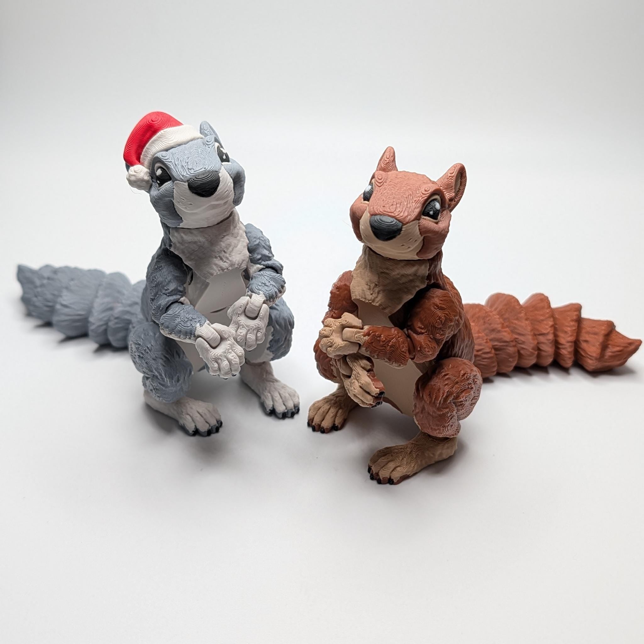 Articulated Squirrel Fidget Toy | Optional Santa Hat