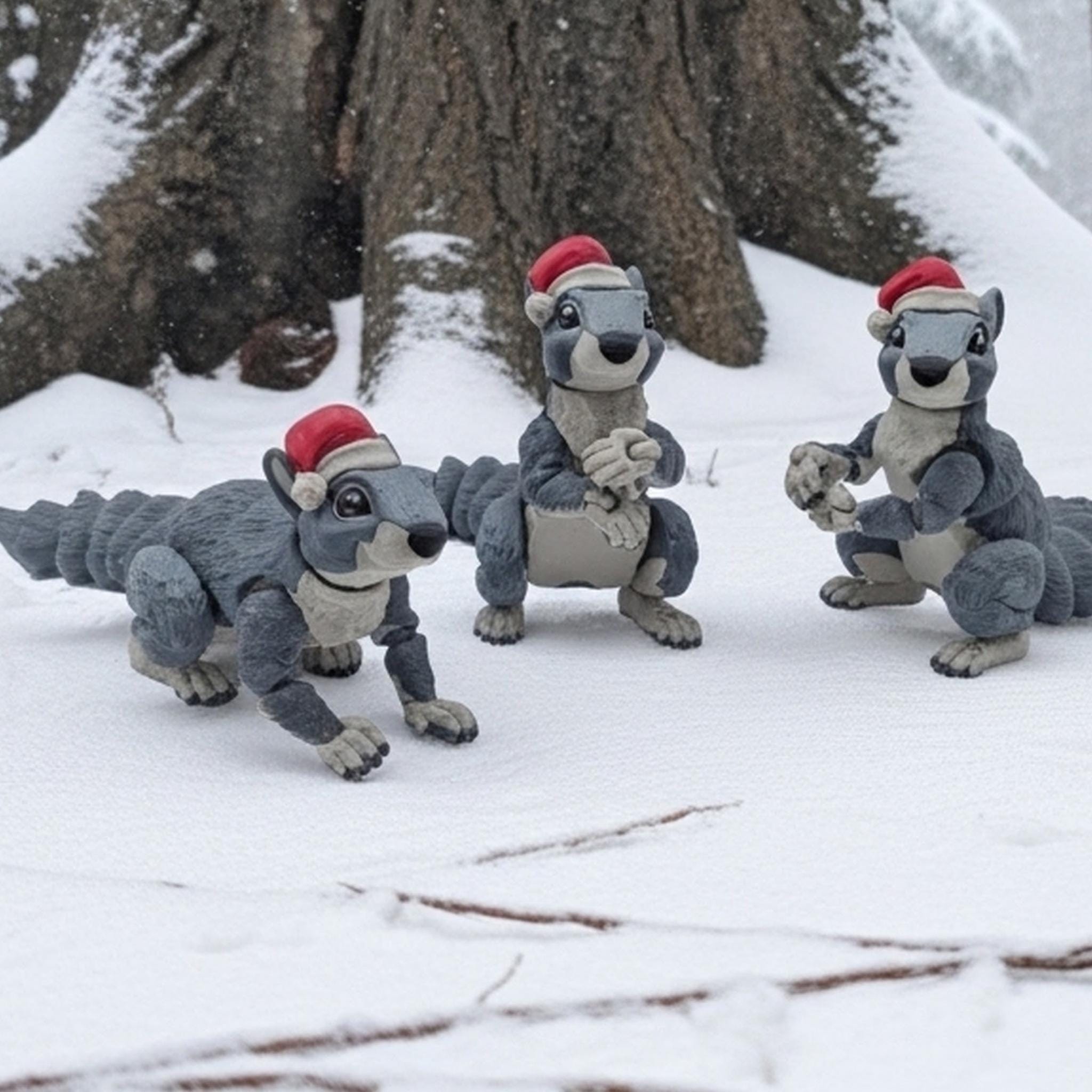 Articulated Squirrel Fidget Toy | Optional Santa Hat