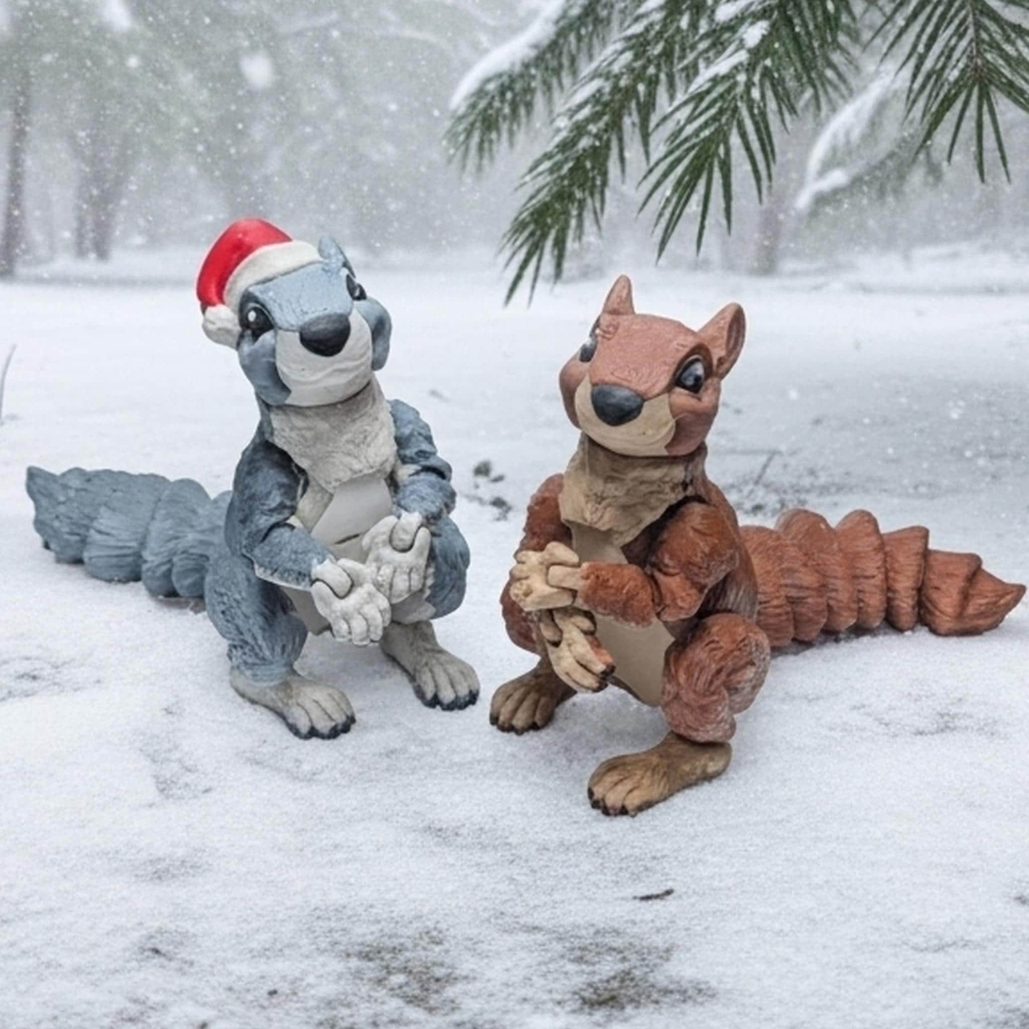 Articulated Squirrel Fidget Toy | Optional Santa Hat