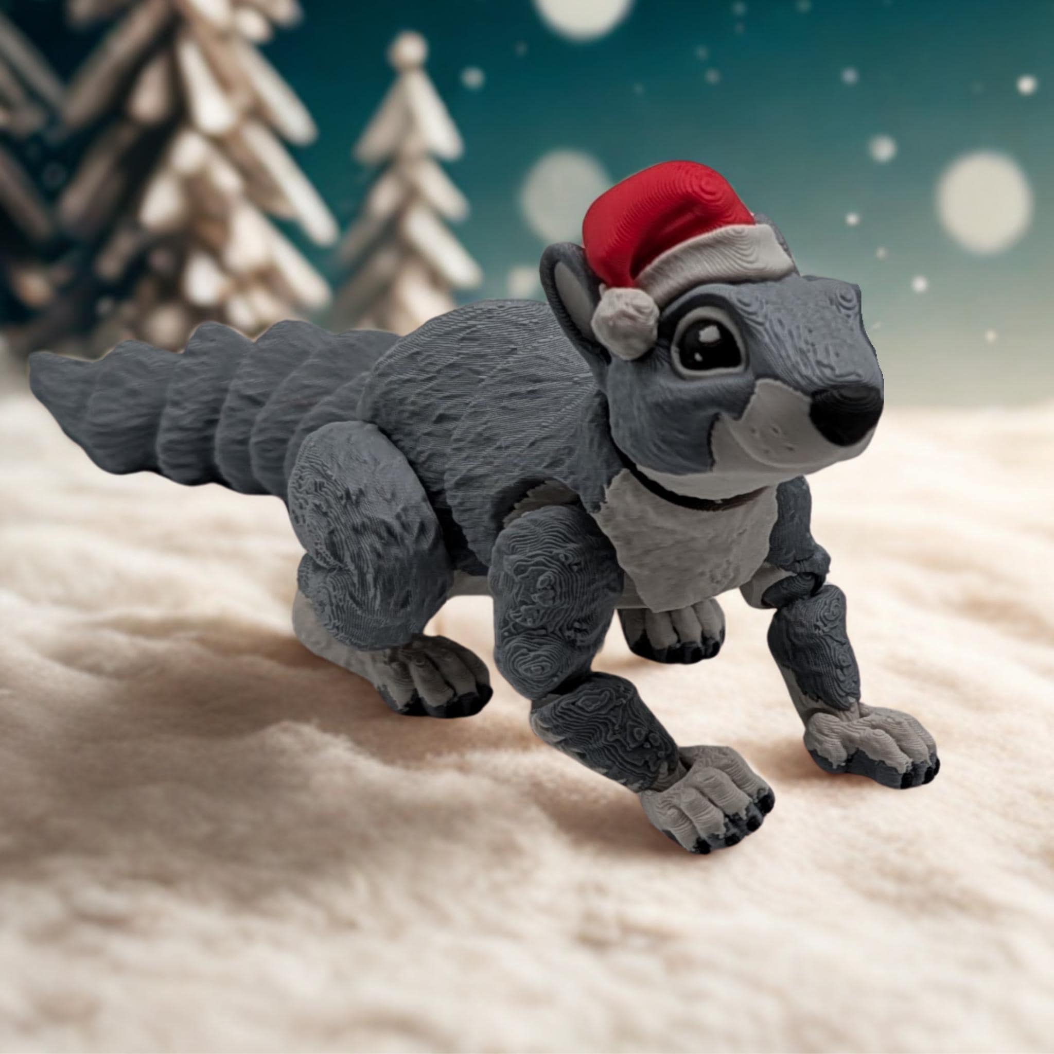 Articulated Squirrel Fidget Toy | Optional Santa Hat