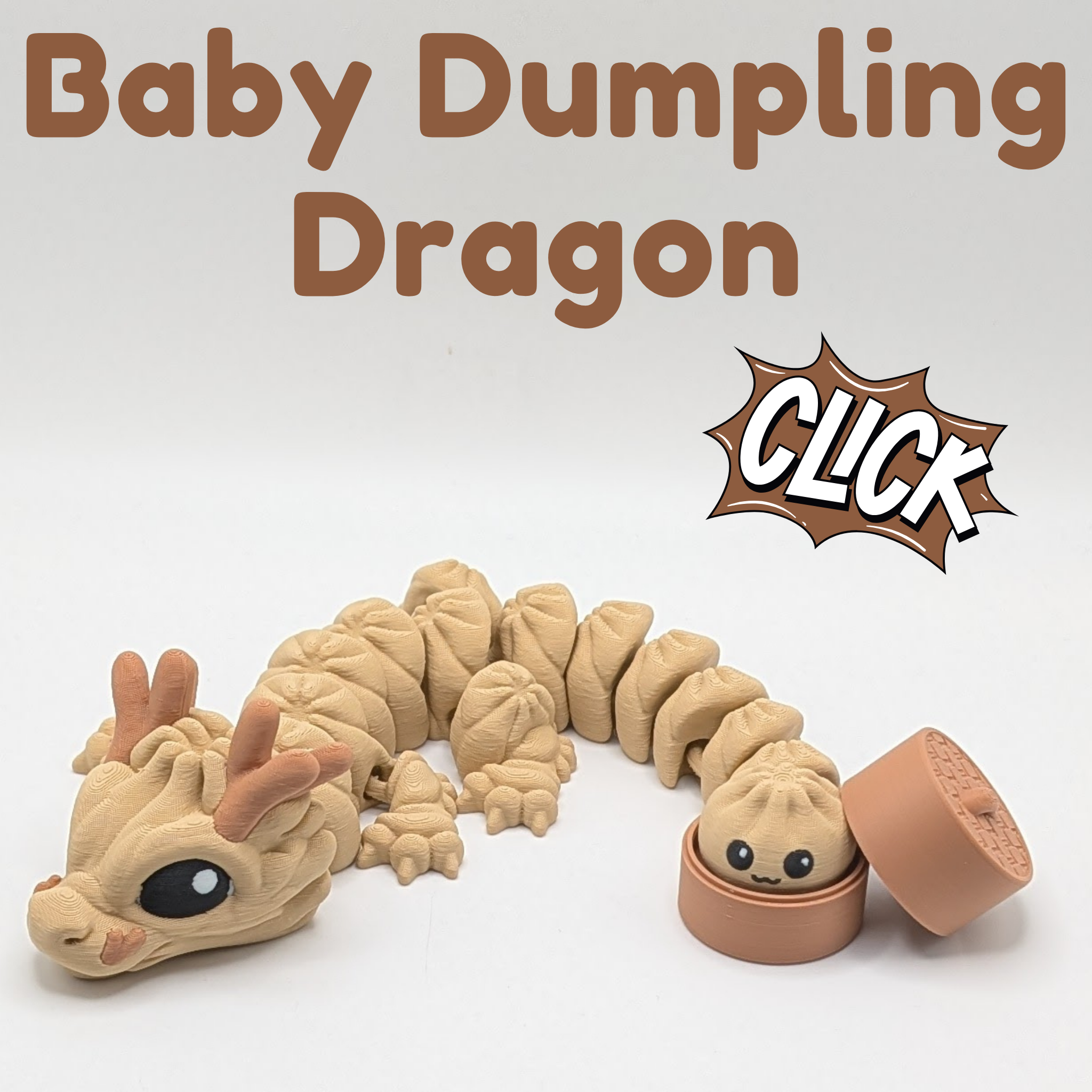Articulated Dumpling Dragon and Steamer Basket Clicker Fidget - 3D Printed Kawaii Desk Pet