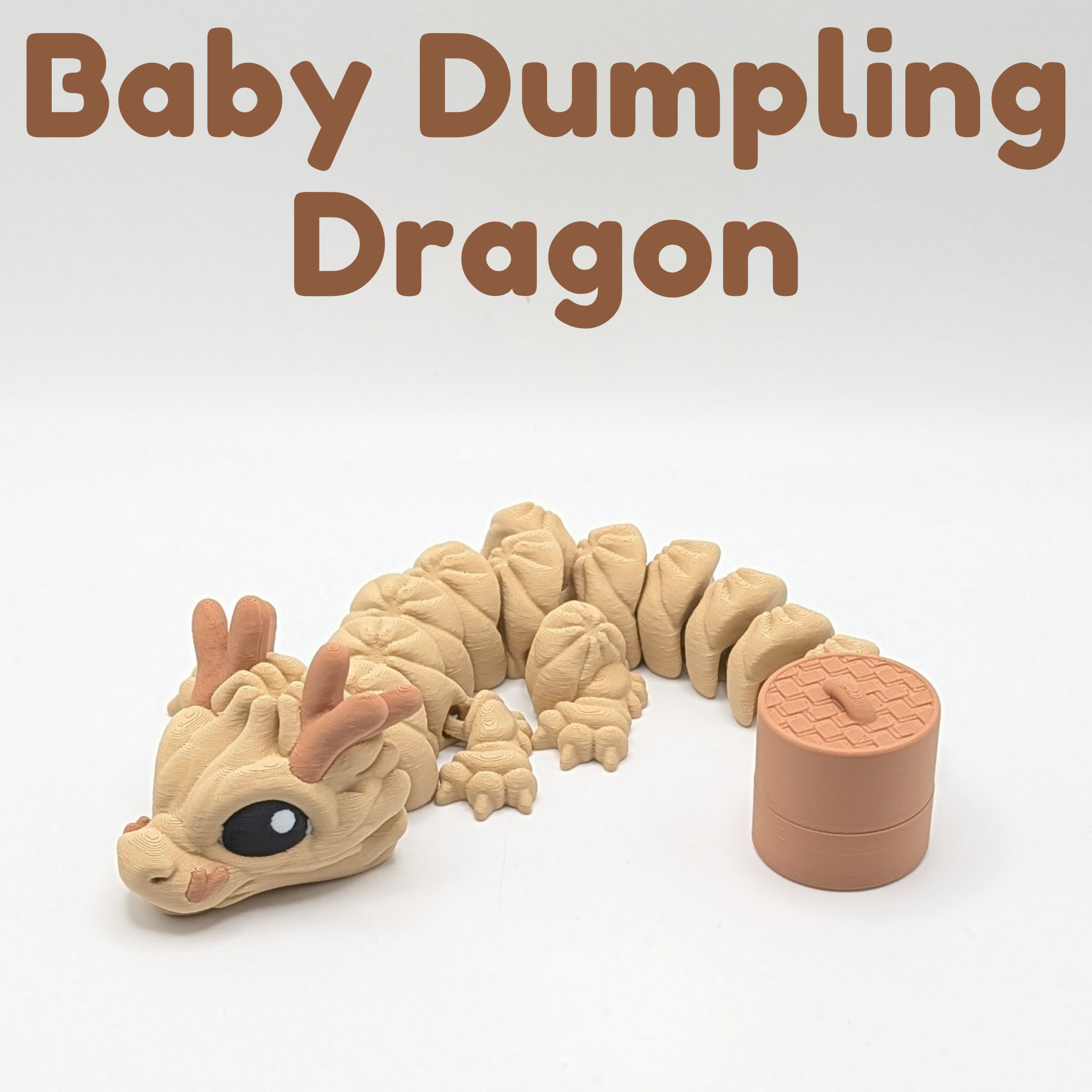 Articulated Dumpling Dragon and Steamer Basket Clicker Fidget - 3D Printed Kawaii Desk Pet