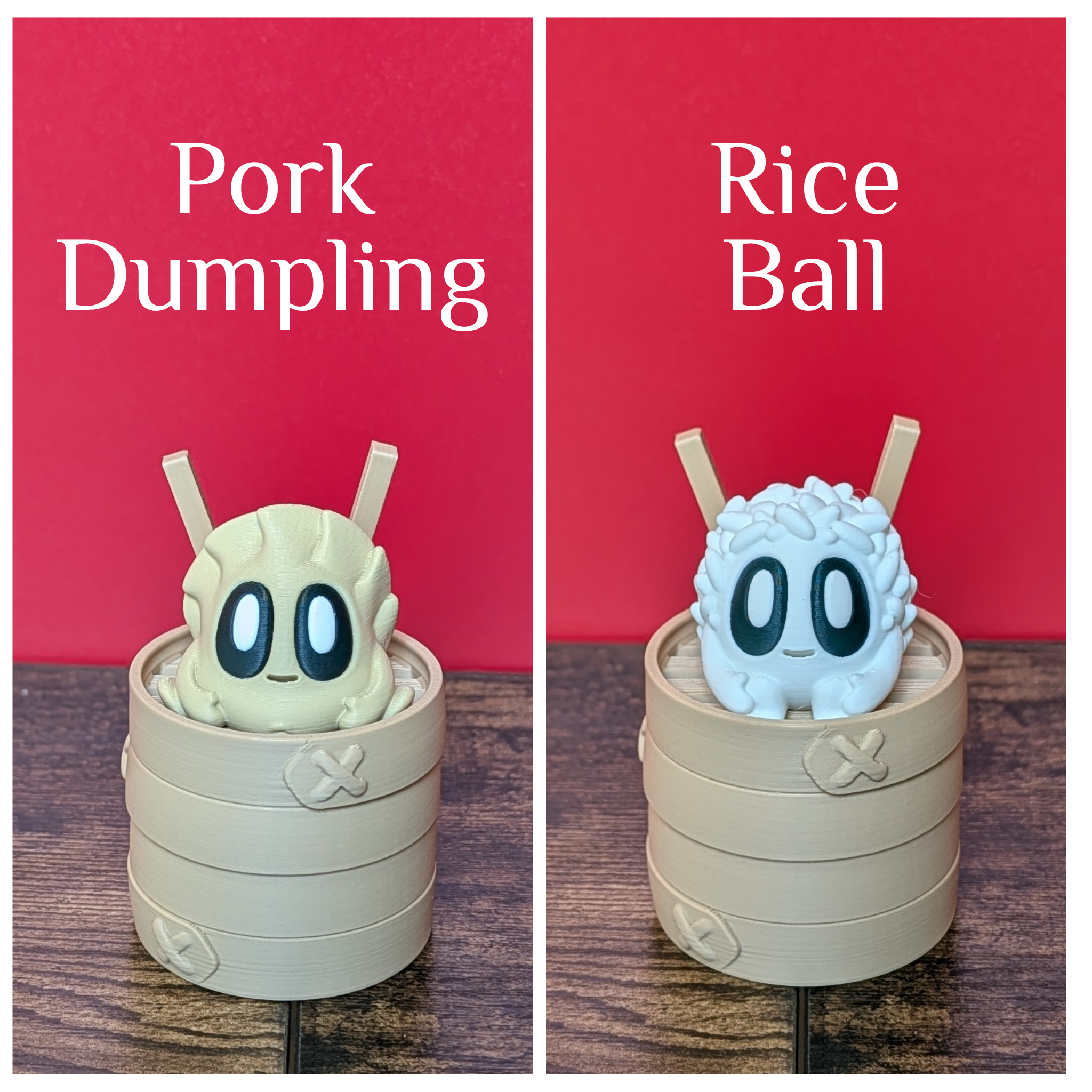3D Printed Blob Dim Sum Dumplings Figure Set with Steamer Basket