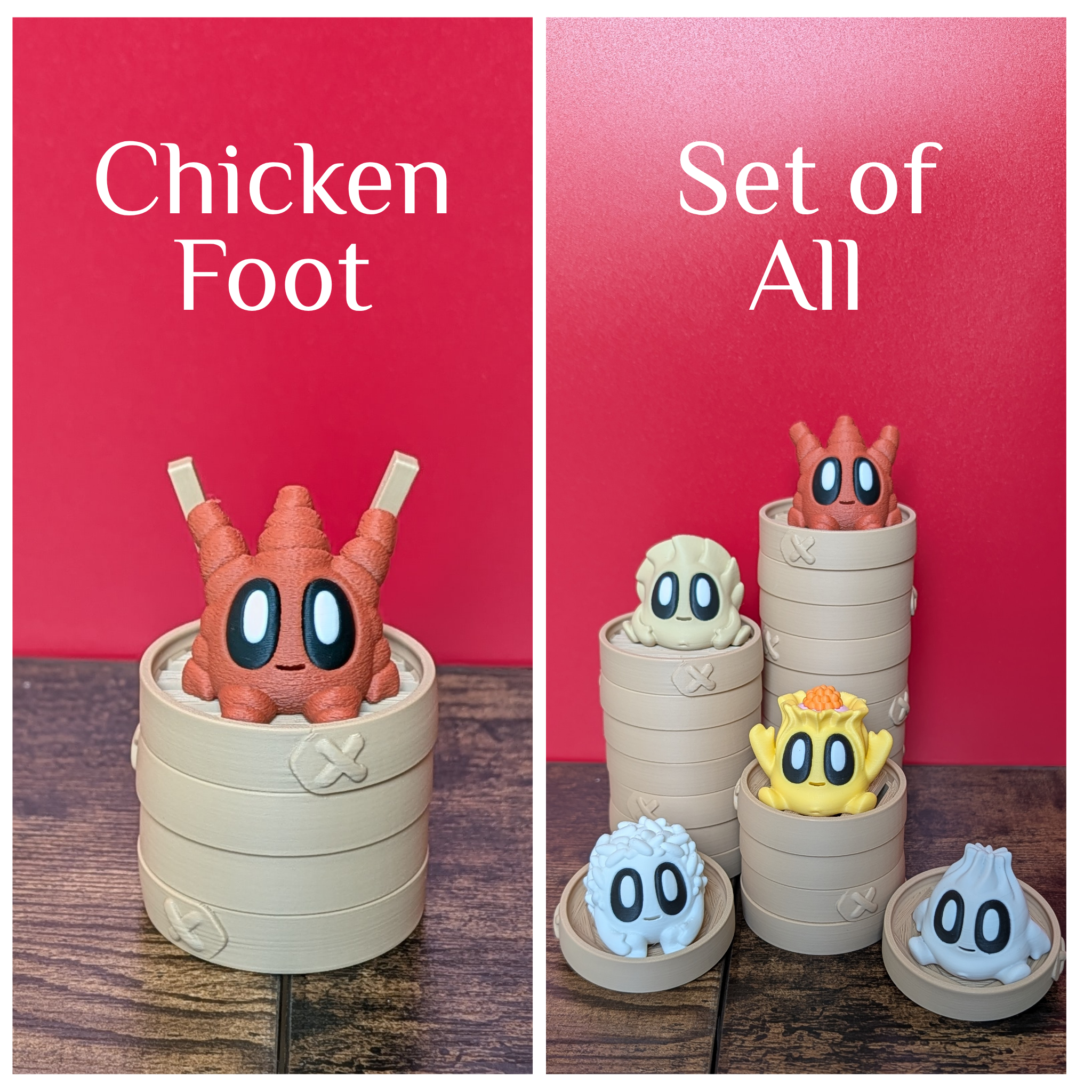 3D Printed Blob Dim Sum Dumplings Figure Set with Steamer Basket