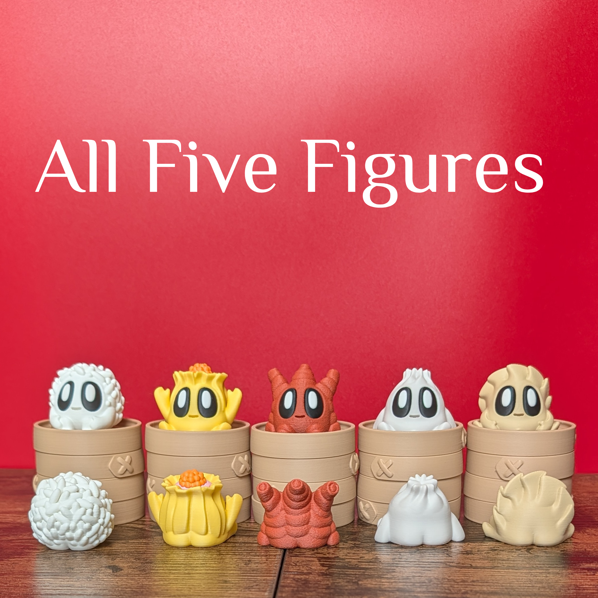 3D Printed Blob Dim Sum Dumplings Figure Set with Steamer Basket