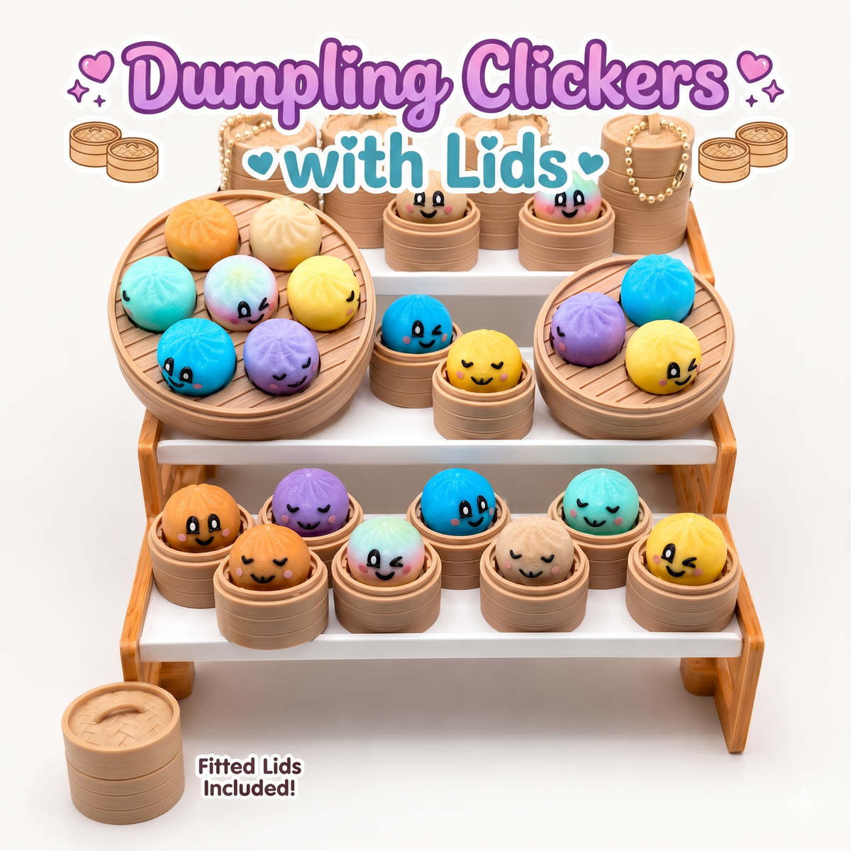 Dumpling Clicker Fidget Toy in Steamer Basket