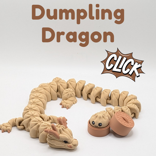 Articulated Dumpling Dragon and Steamer Basket Clicker Fidget - 3D Printed Kawaii Desk Pet