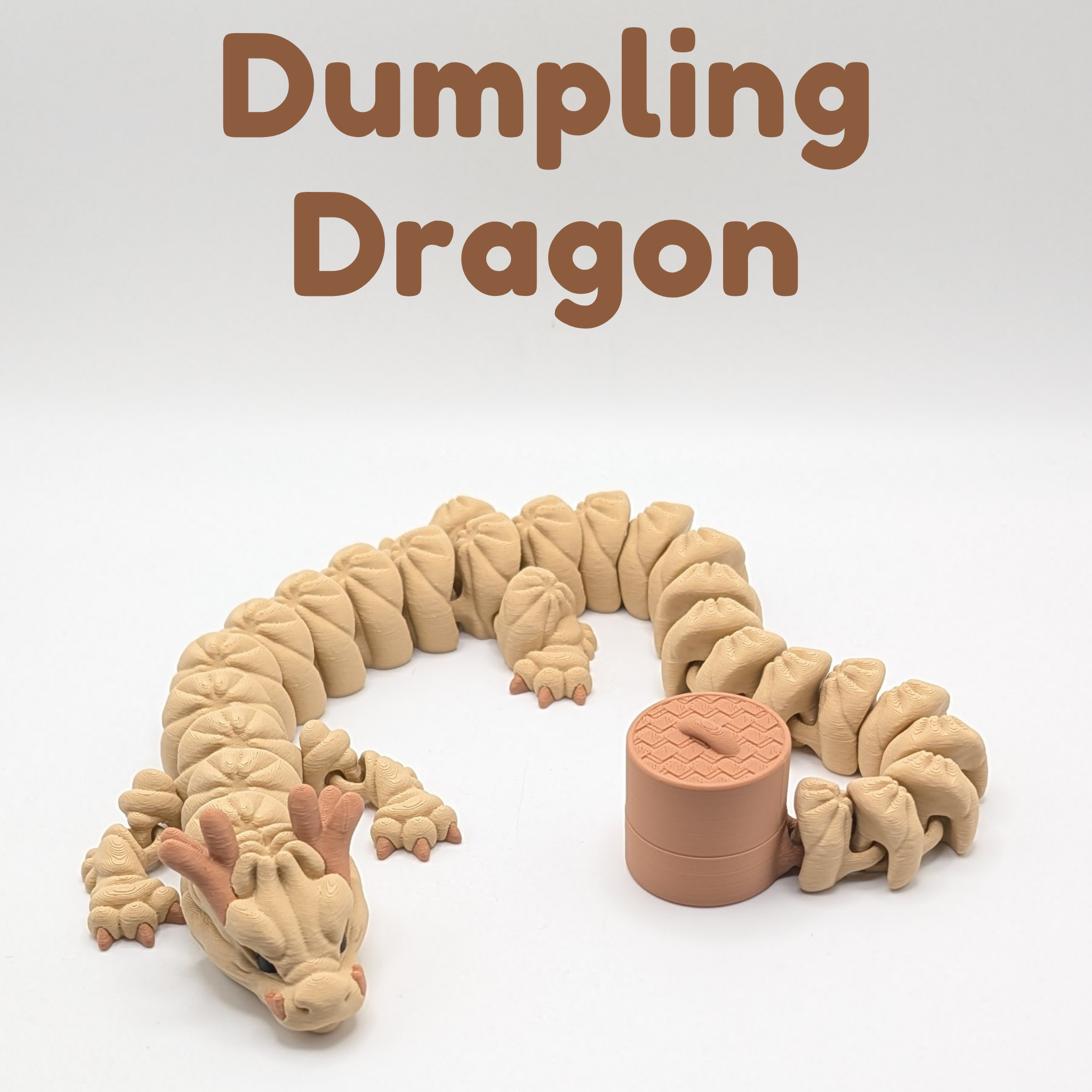 Articulated Dumpling Dragon and Steamer Basket Clicker Fidget - 3D Printed Kawaii Desk Pet