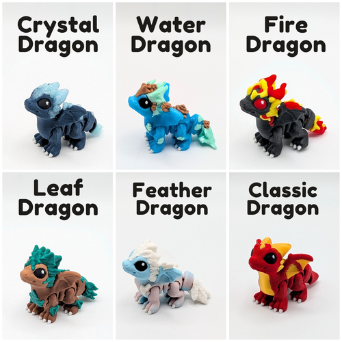 Articulated Elemental Dragon Hatchlings with Optional Egg