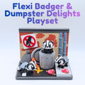 Articulated Flexi Badger Fidget Toy and Dumpster Playset