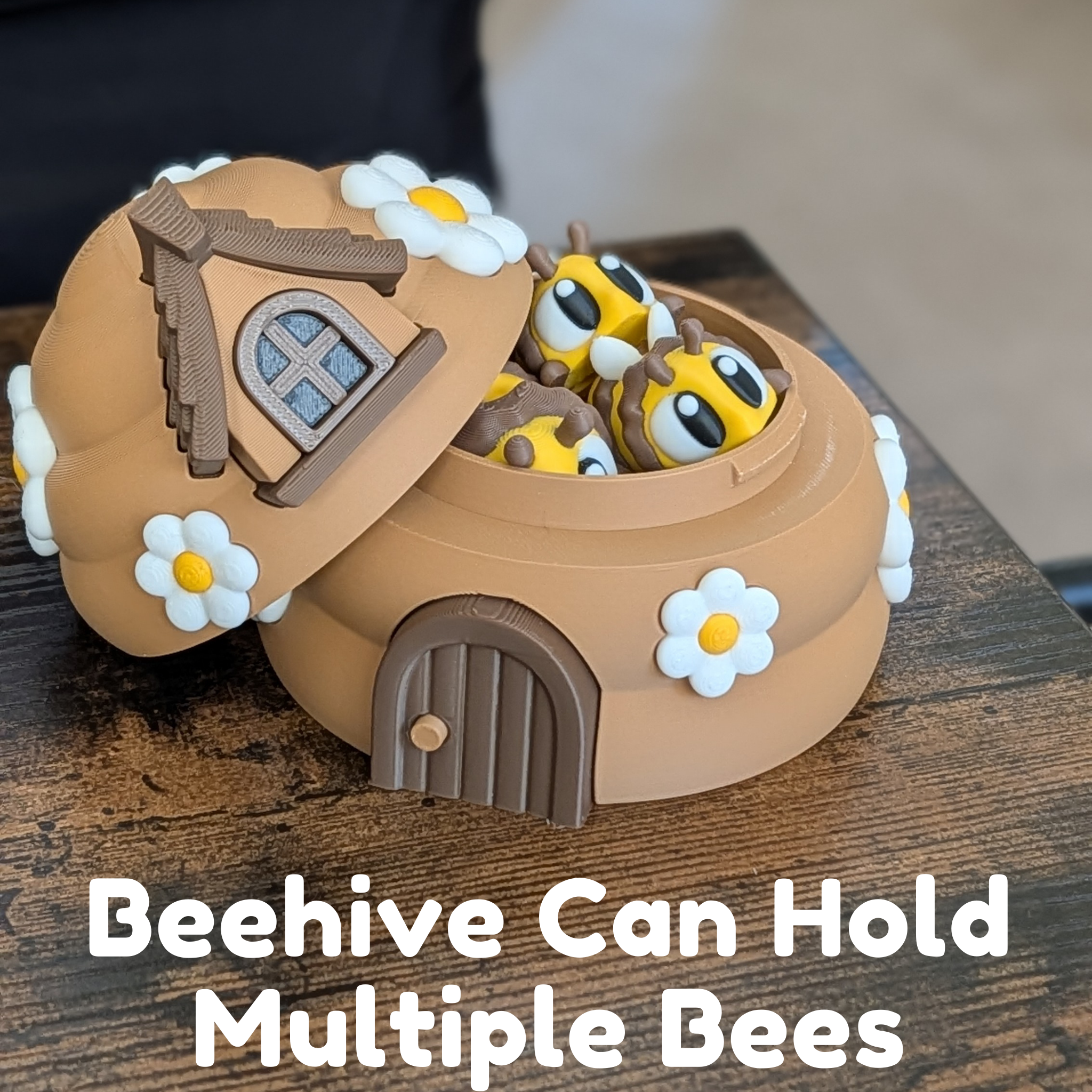 Articulated Flexi Bee Fidget Toy with Beehive Container – 3D Printed Sensory Toy