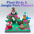 Articulated Jungle Birds and Park Playset - Flexi Toucan, Scarlet Macaw, Blue Macaw