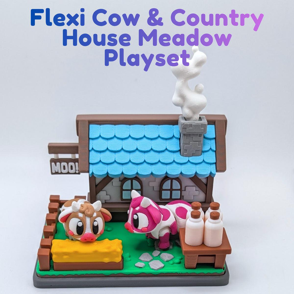 Articulated Cow Fidget Toy and Country House Playset