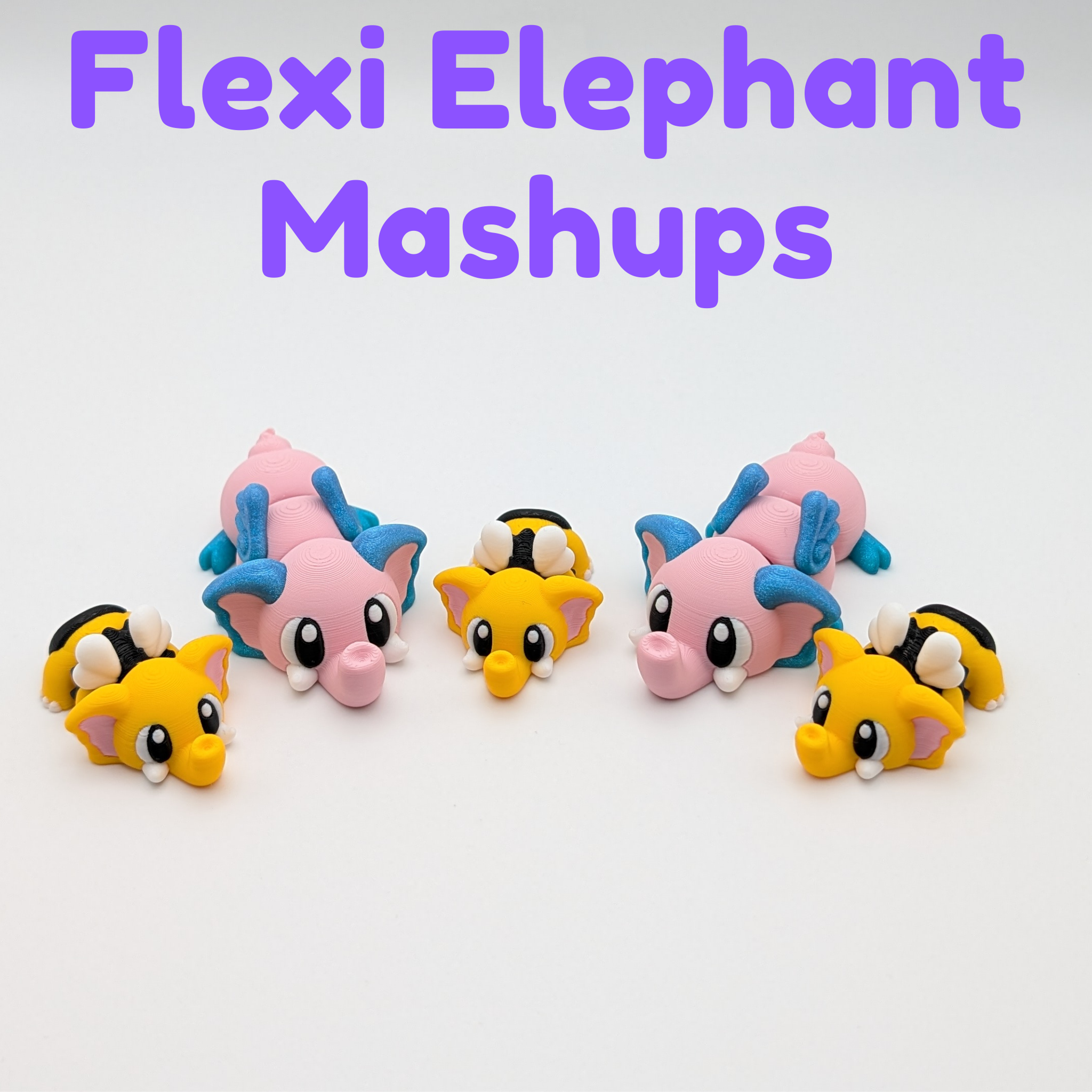 Flexi Elephant Mashups - Elepig & Elebee Articulated 3D Fidgets