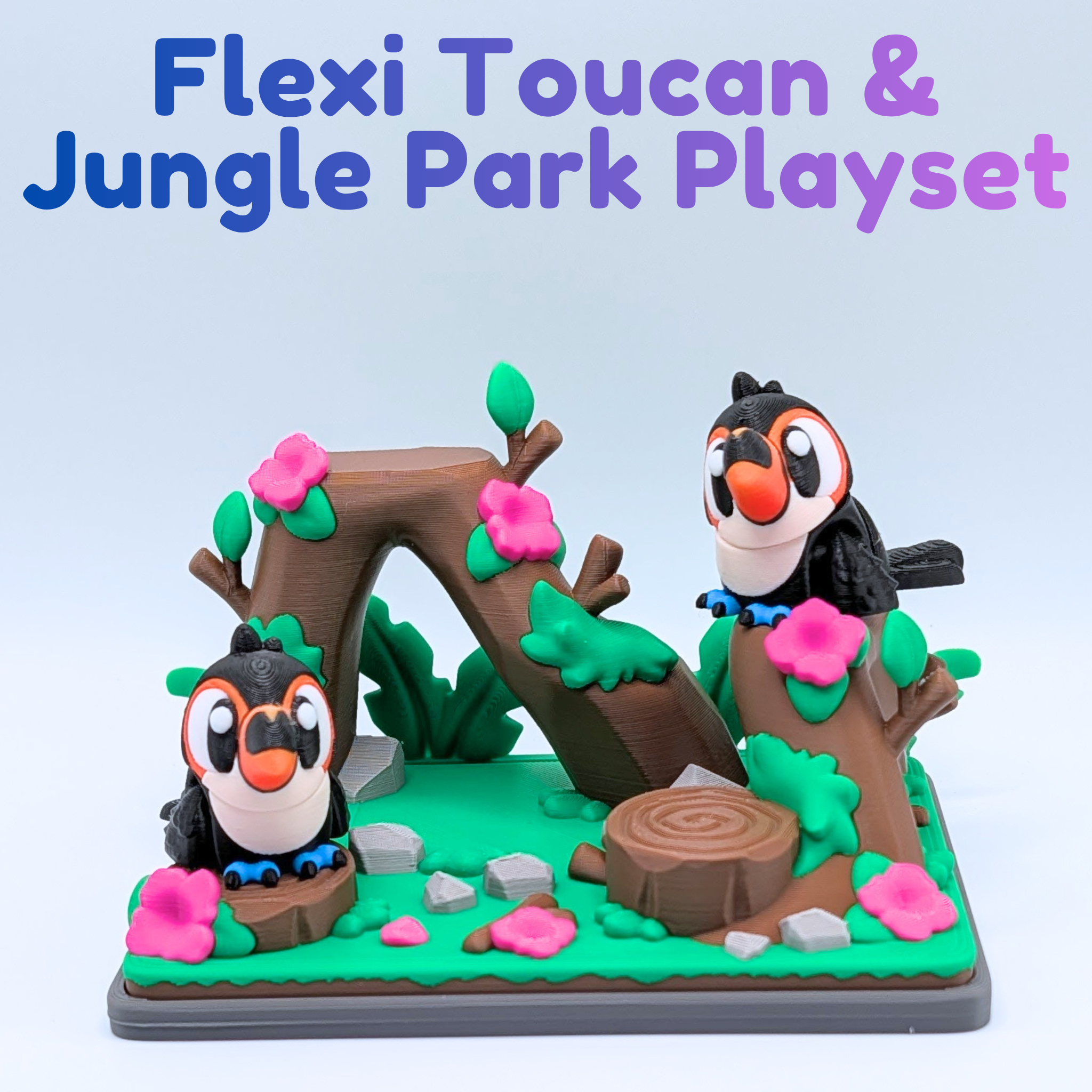 Articulated Flexi Toucan Fidget Toy & Jungle Park Playset