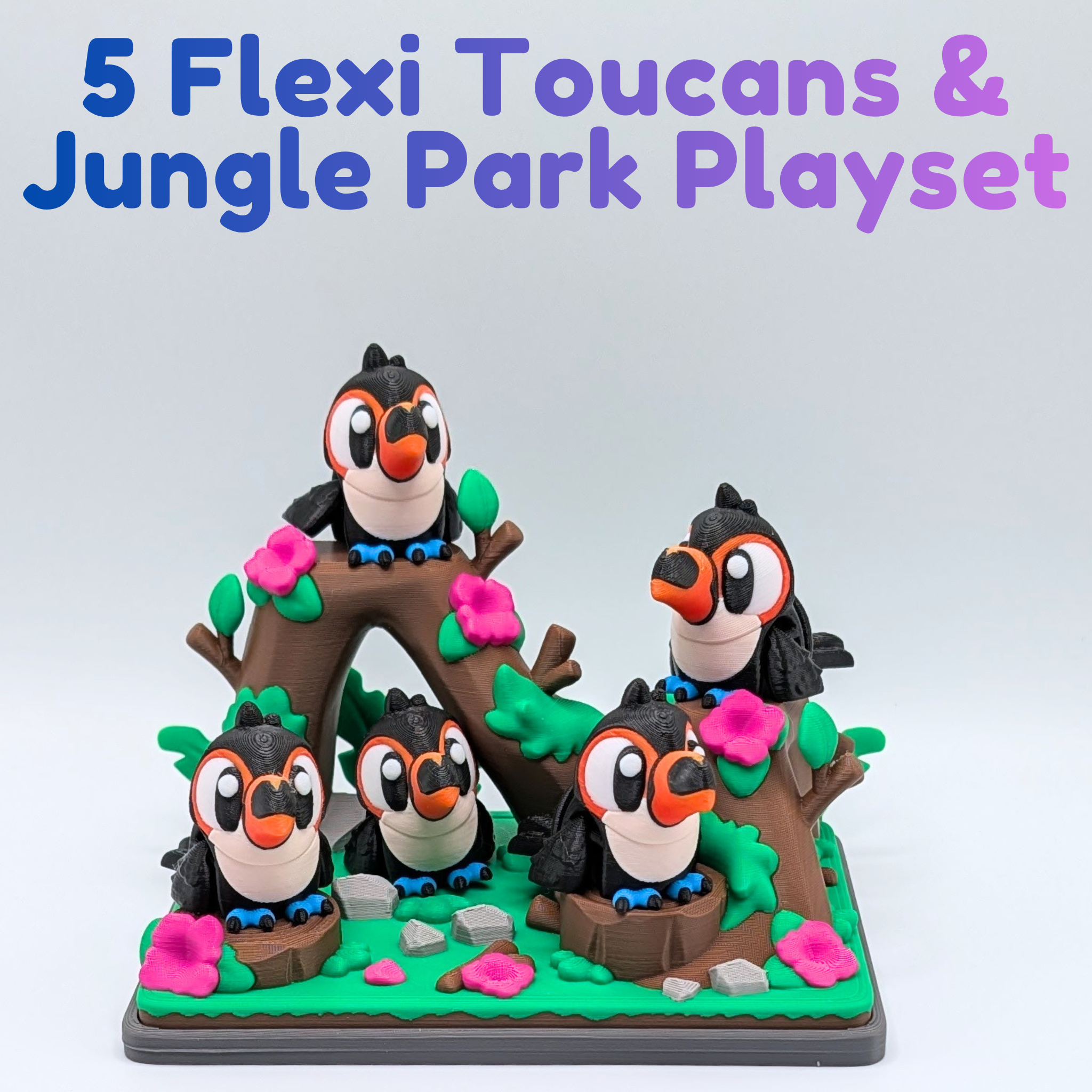 Articulated Flexi Toucan Fidget Toy & Jungle Park Playset