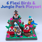 Articulated Jungle Birds and Park Playset - Flexi Toucan, Scarlet Macaw, Blue Macaw