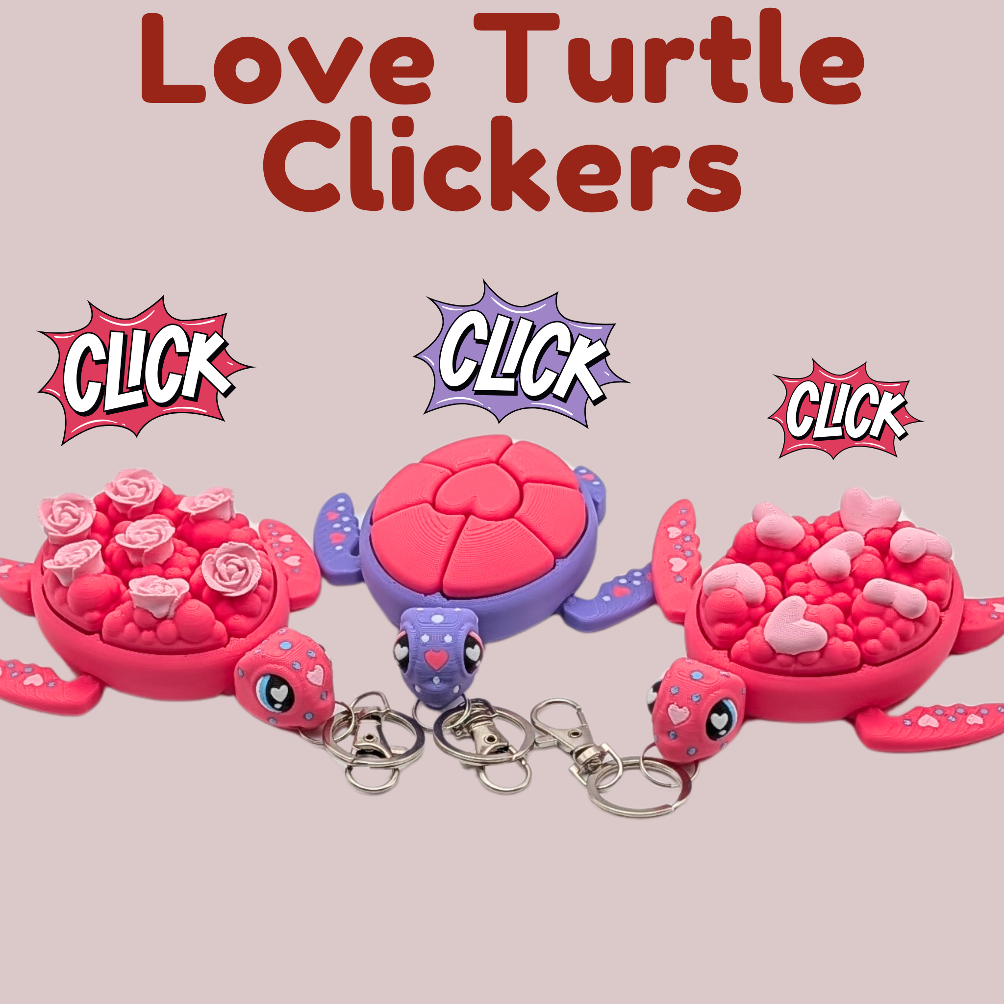 Love Turtle Clicker - Mechanical Heart & Rose Fidget Keychain