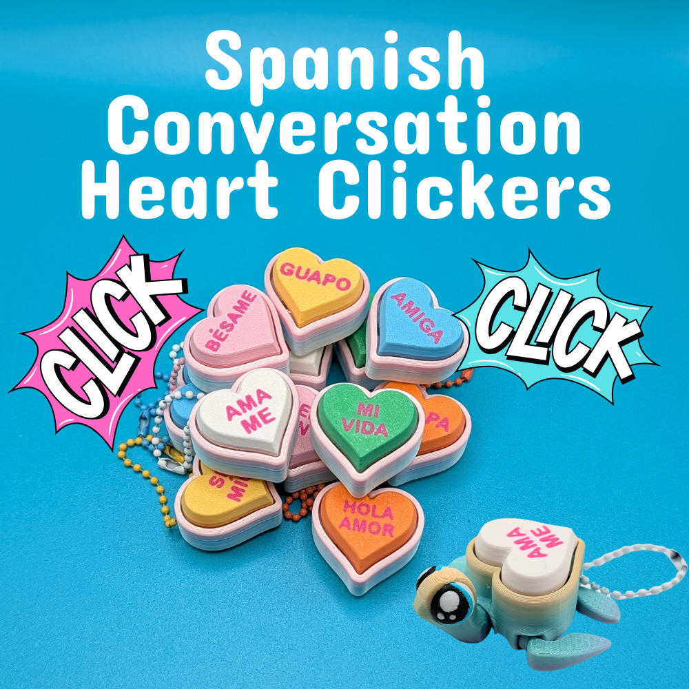 Spanish Conversation Heart Clicker Fidget Keychain