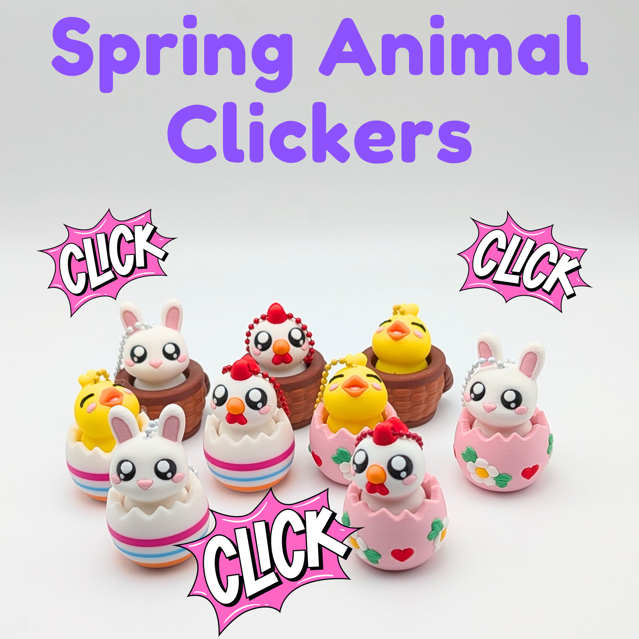 Spring Animal Mechanical Clicker Fidget Keychain