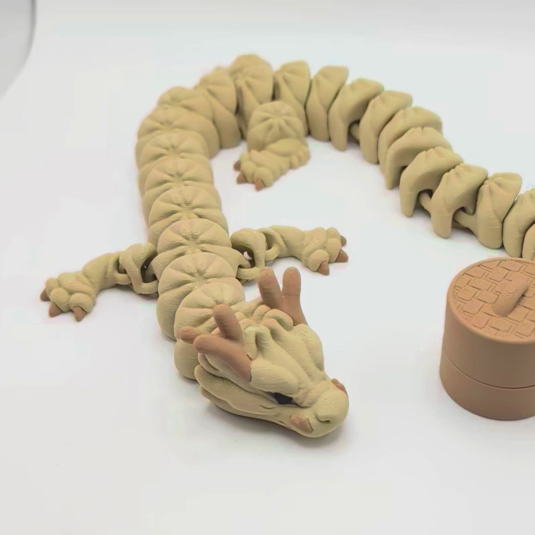 Articulated Dumpling Dragon and Steamer Basket Clicker Fidget - 3D Printed Kawaii Desk Pet